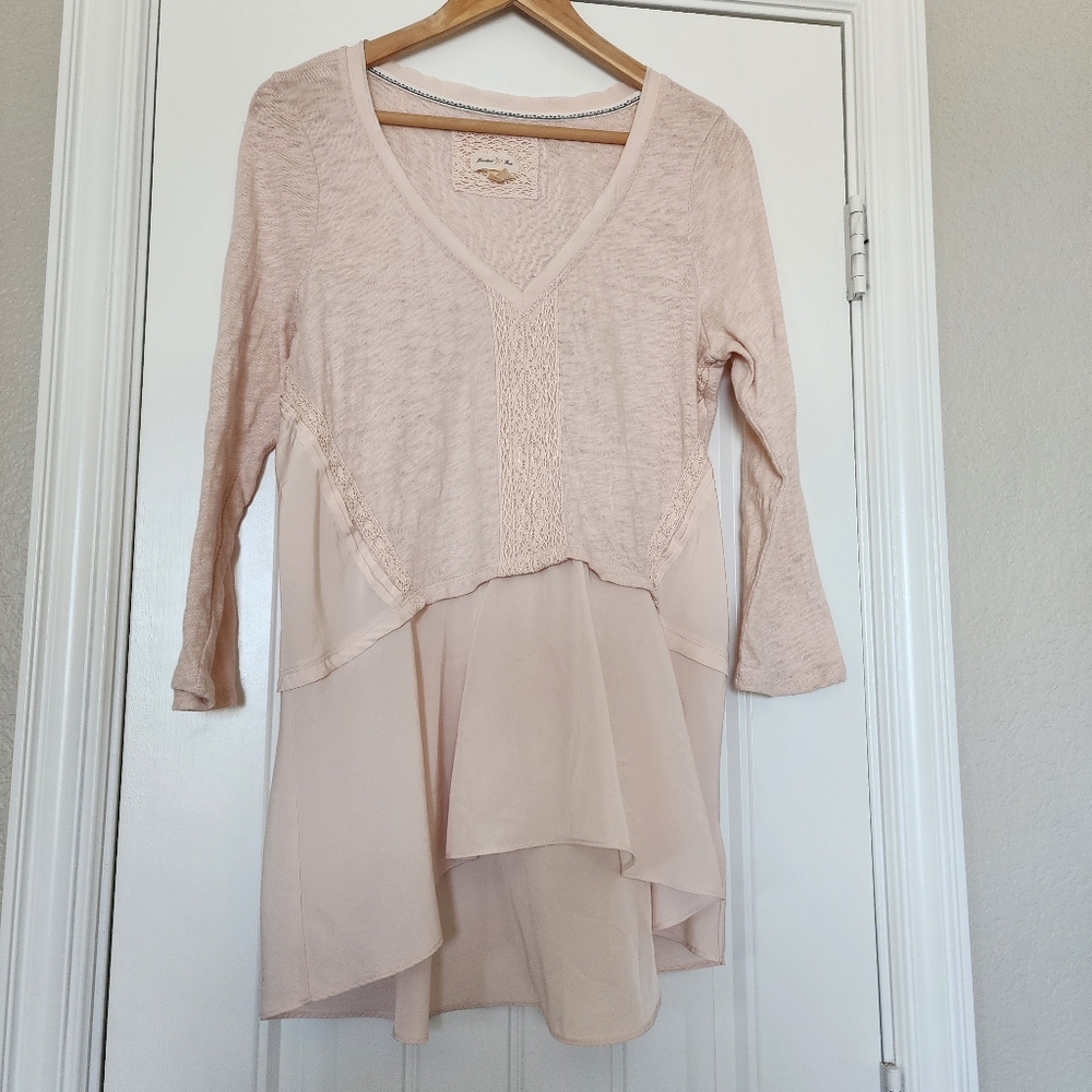 Meadow Rue Anthropologie Melia Blush Peplum Blouse Large - Picture 2 of 14